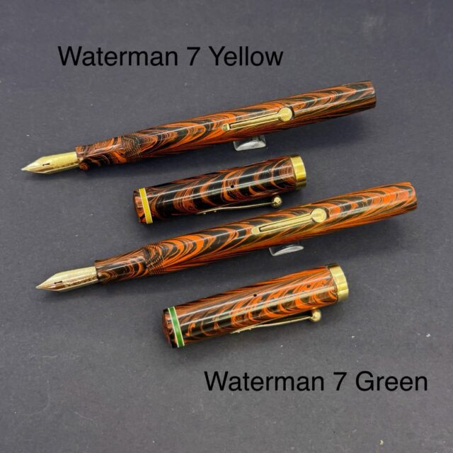 Waterman 7 Yellow Fountain Pen, Waterman 7 Green Fountain Pen. Professionally Restored by my hand, added to our eBay store. Link in bio. 

#watermanfountainpen #watermanvintagepen #fountainpen